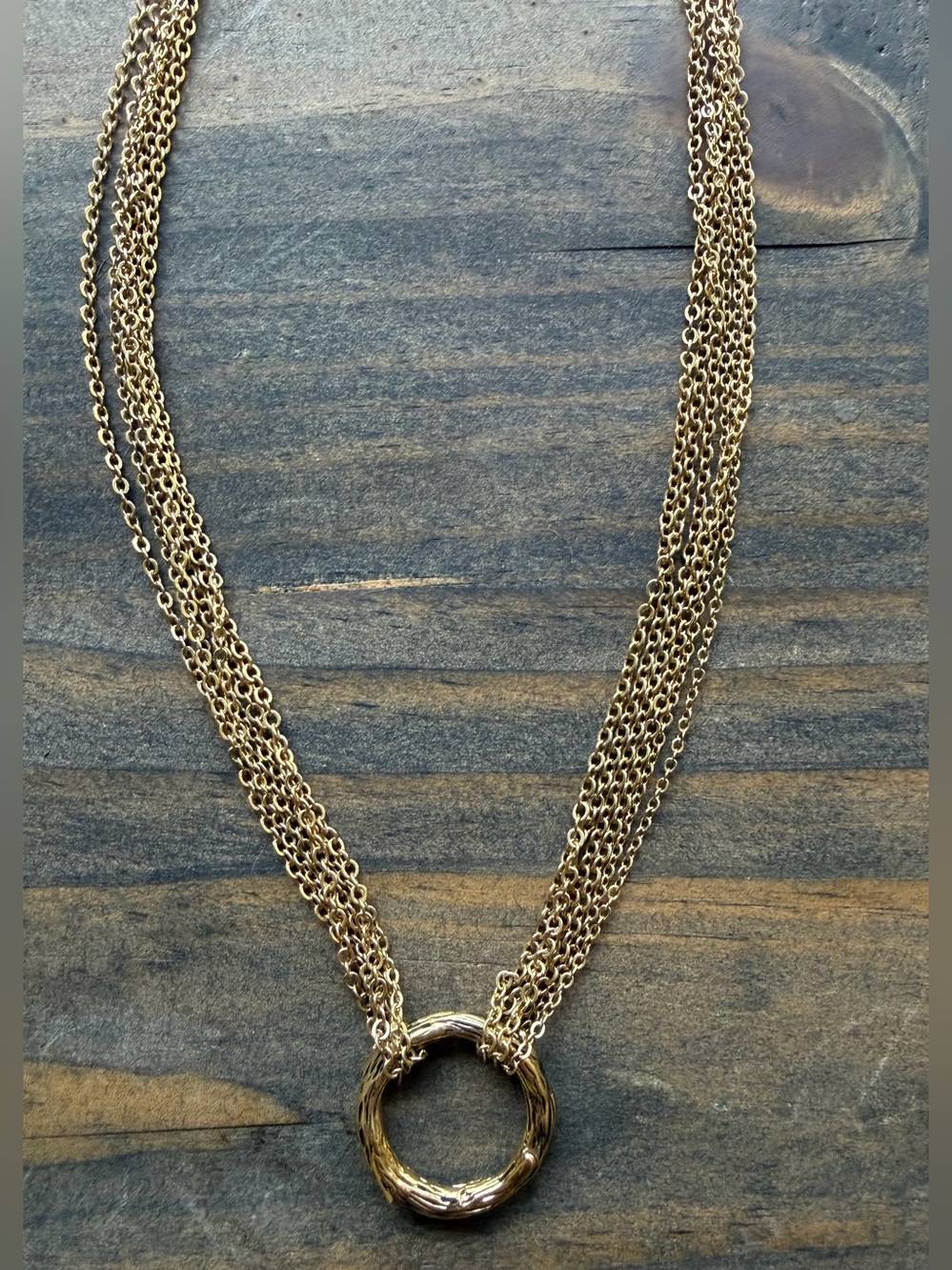Elegant Gold Tone Multi-Strand Circle Pendant Necklace